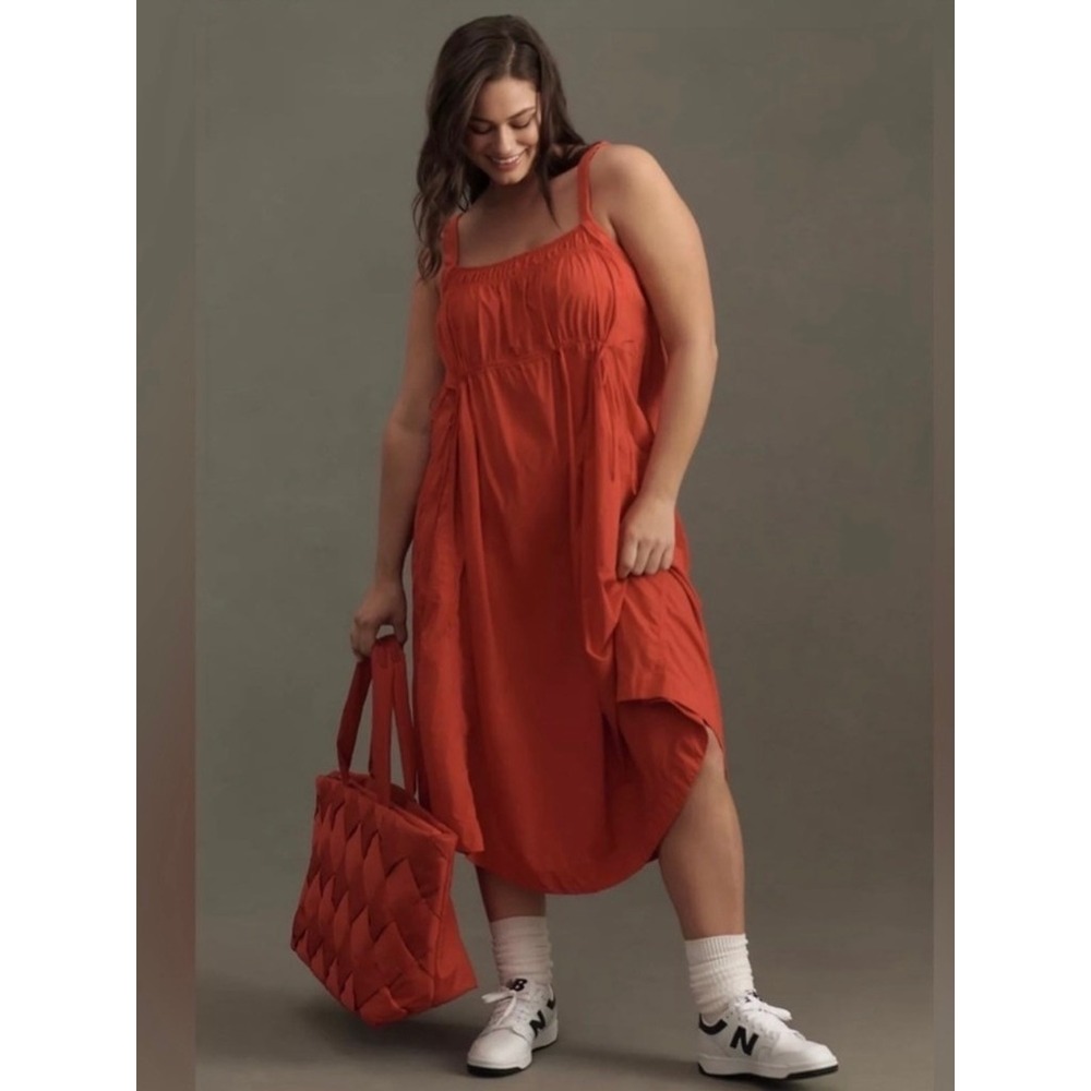 Daily Practice by Anthropologie Keeseville Red Smocked Cargo Midi Dress XL